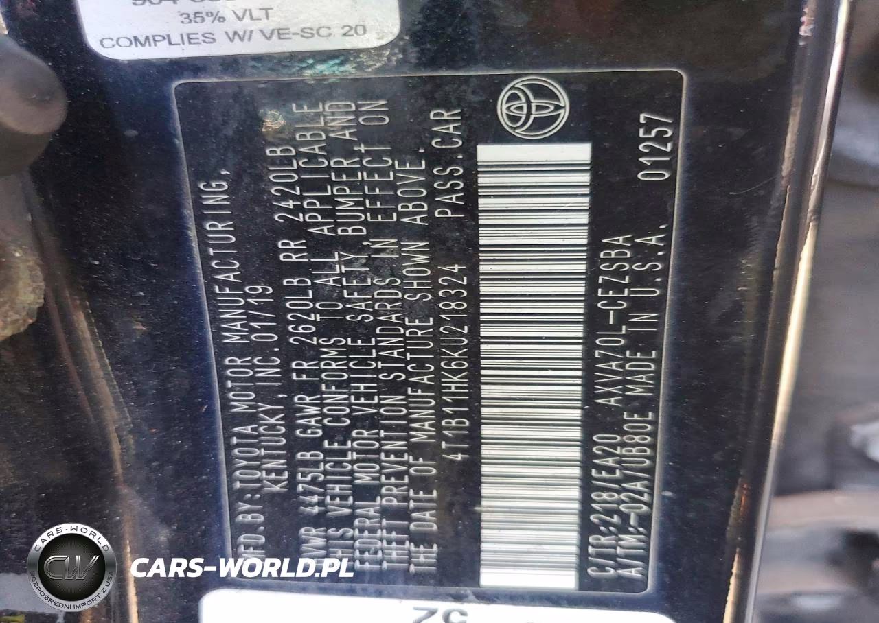 2019 Toyota Camry Se VIN:4T1B11HK6KU218324 - 12