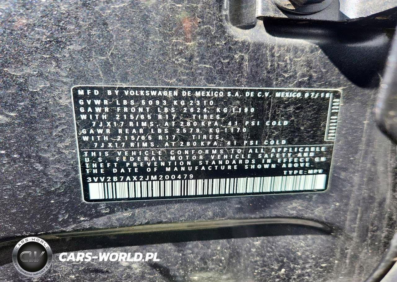 2018 Volkswagen Tiguan Se VIN:3VV2B7AX2JM200479 - 13