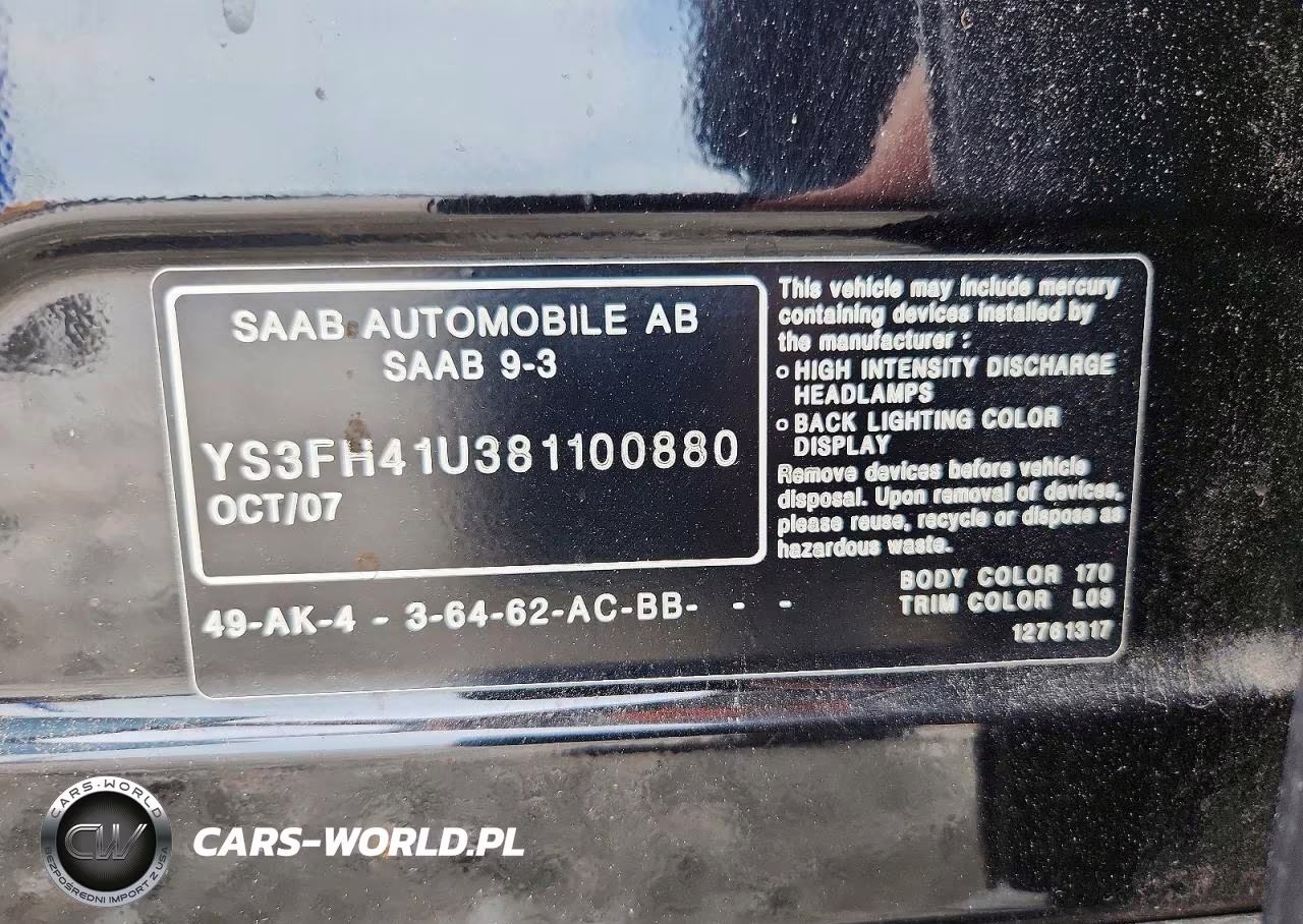 2008 Saab 9-3 Aero VIN:YS3FH41U381100880 - 12
