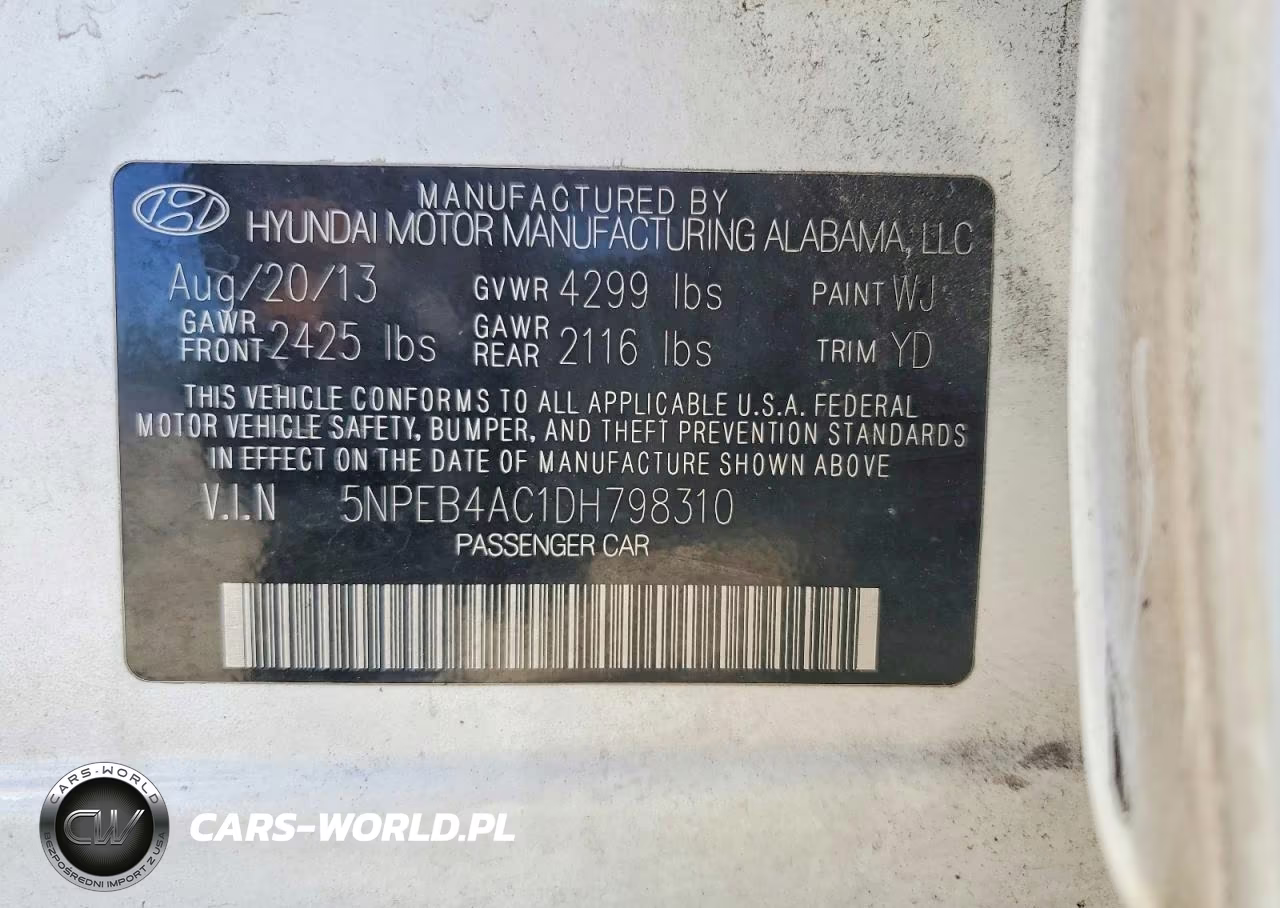 2013 Hyundai Sonata Gls VIN:5NPEB4AC1DH798310 - 12