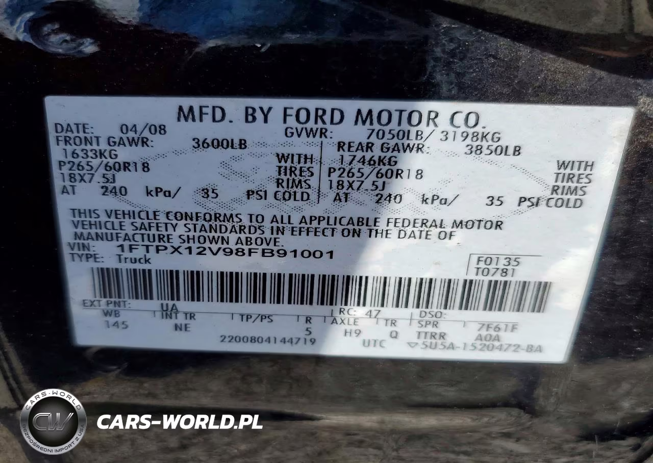 2008 Ford F150 VIN:1FTPX12V98FB91001 - 12