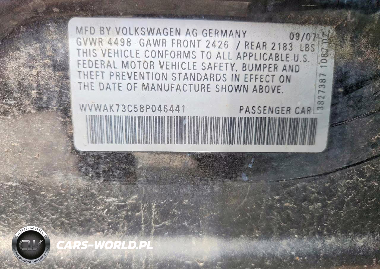 2008 Volkswagen Passat Komfort VIN:WVWAK73C58P046441 - 12