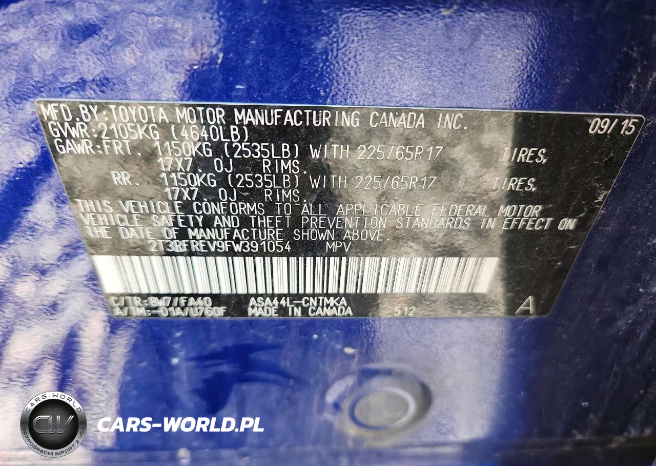 2015 Toyota Rav4 Xle VIN:2T3RFREV9FW391054 - 13