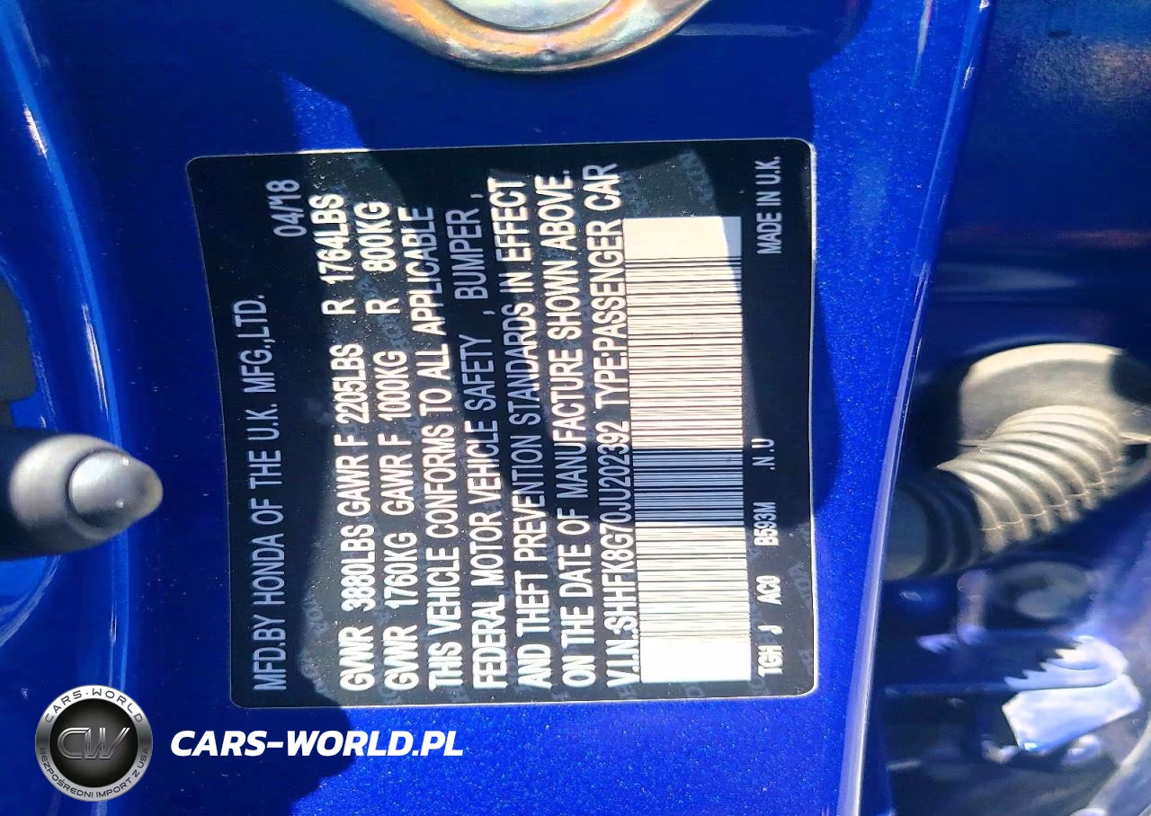 2018 Honda Civic Type-R Touring VIN:SHHFK8G70JU202392 - 12