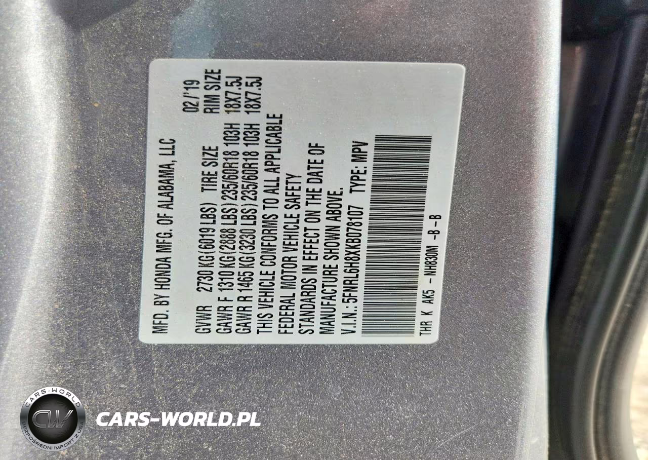 2019 Honda Odyssey Touring VIN:5FNRL6H8XKB078107 - 13