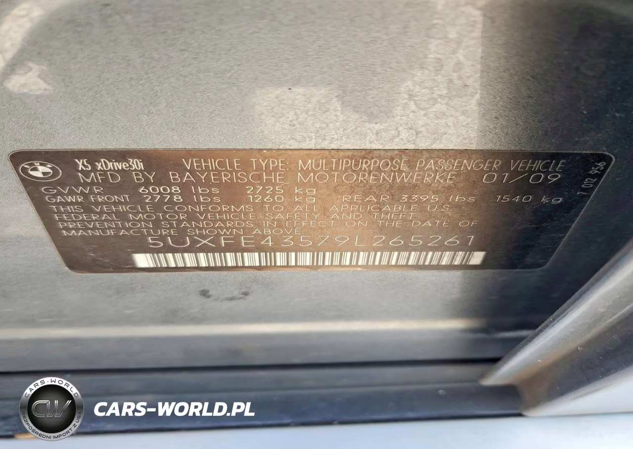 2009 BMW X5 xDrive30I VIN:5UXFE43579L265261 - 13