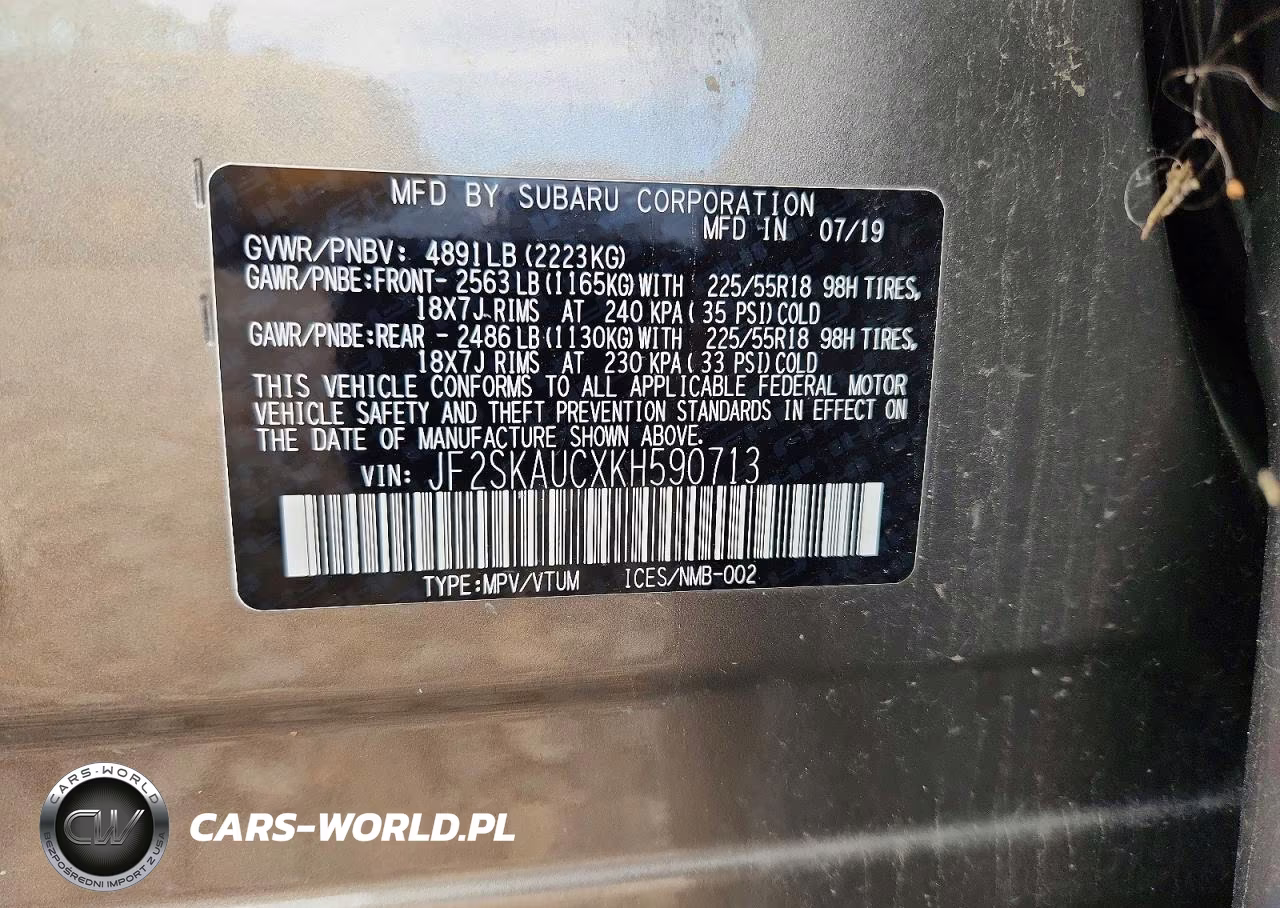 2019 Subaru Forester Limited VIN:JF2SKAUCXKH590713 - 13