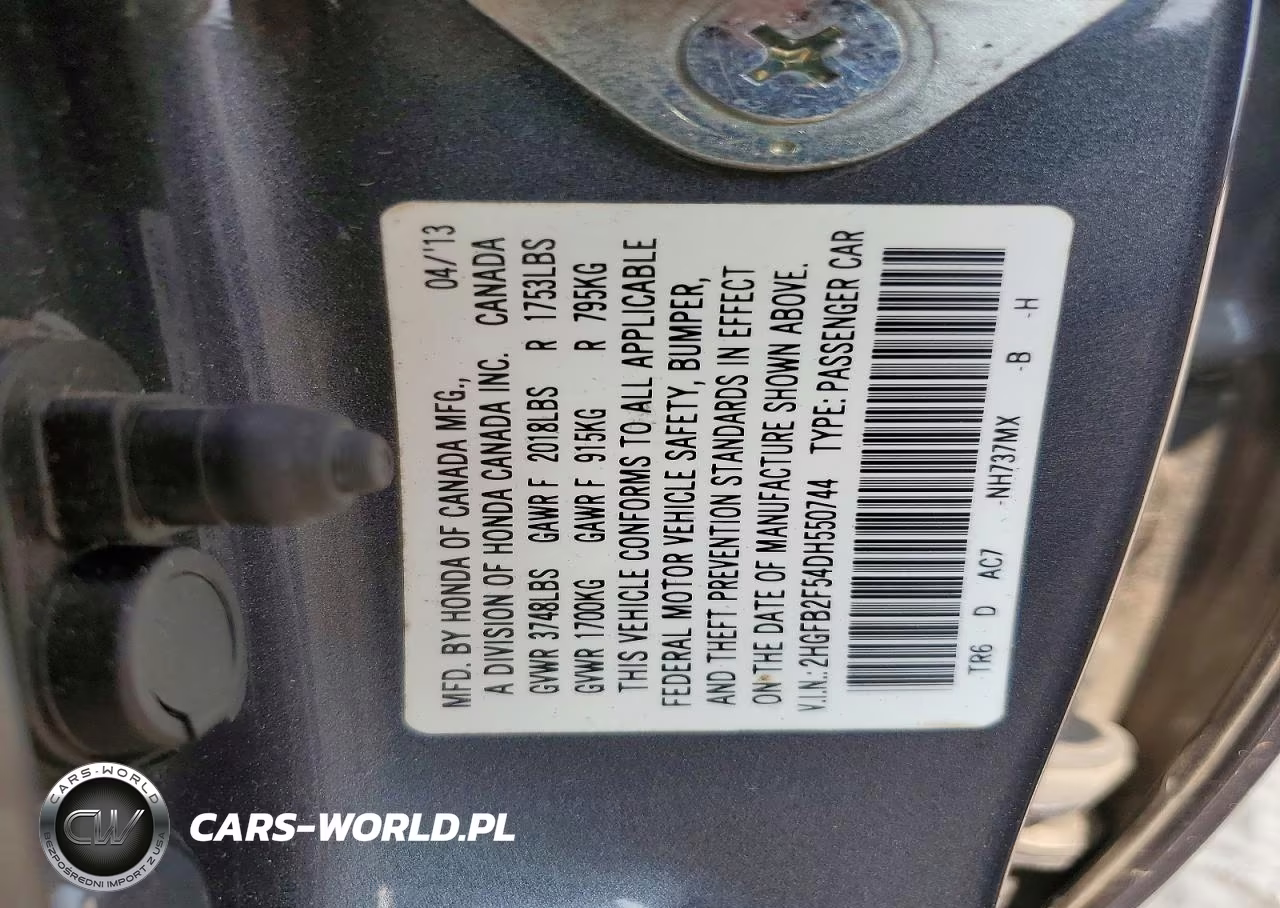 2013 Honda Civic Lx VIN:2HGFB2F54DH550744 - 12