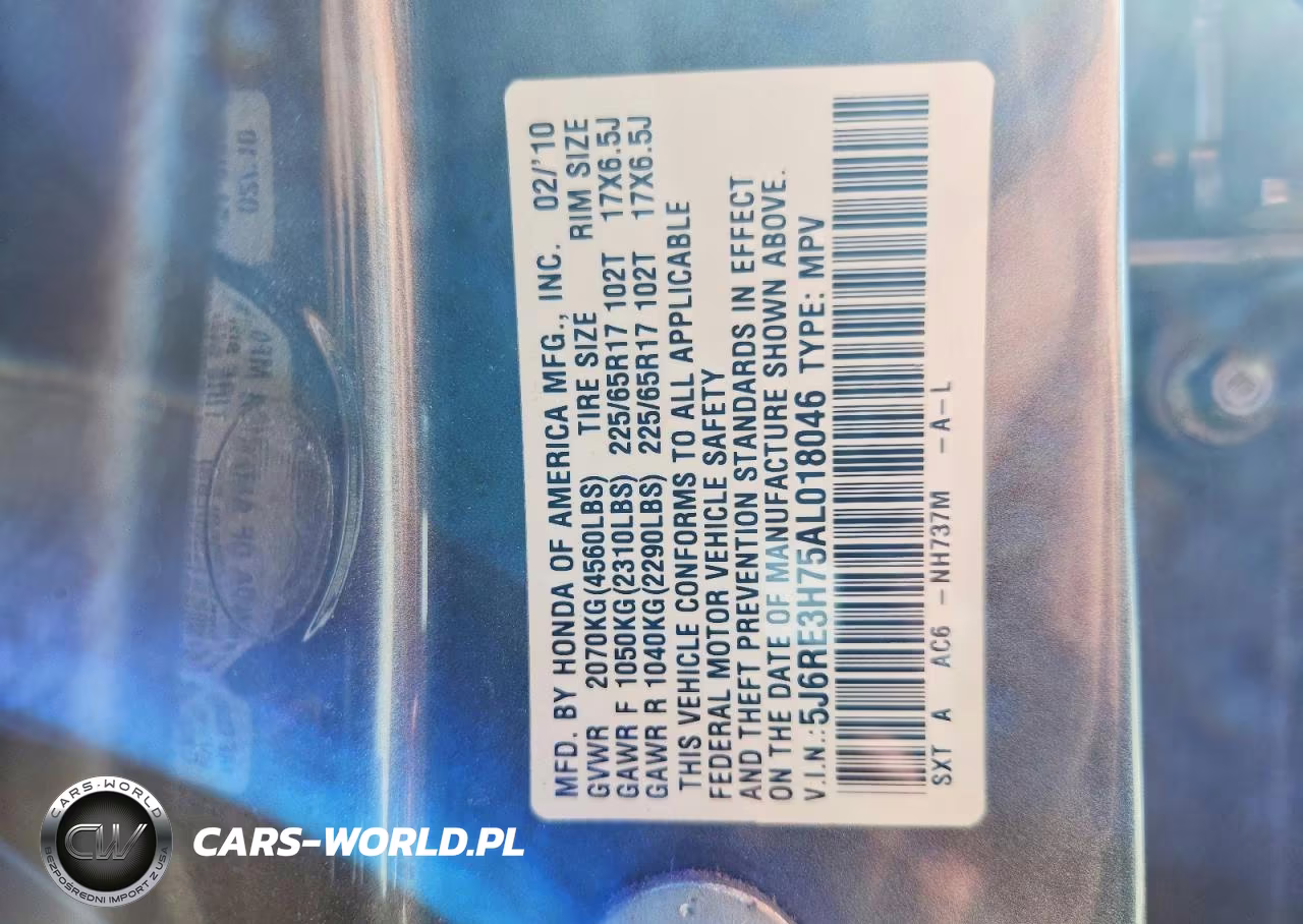 2010 Honda Cr-V Exl VIN:5J6RE3H75AL018046 - 12