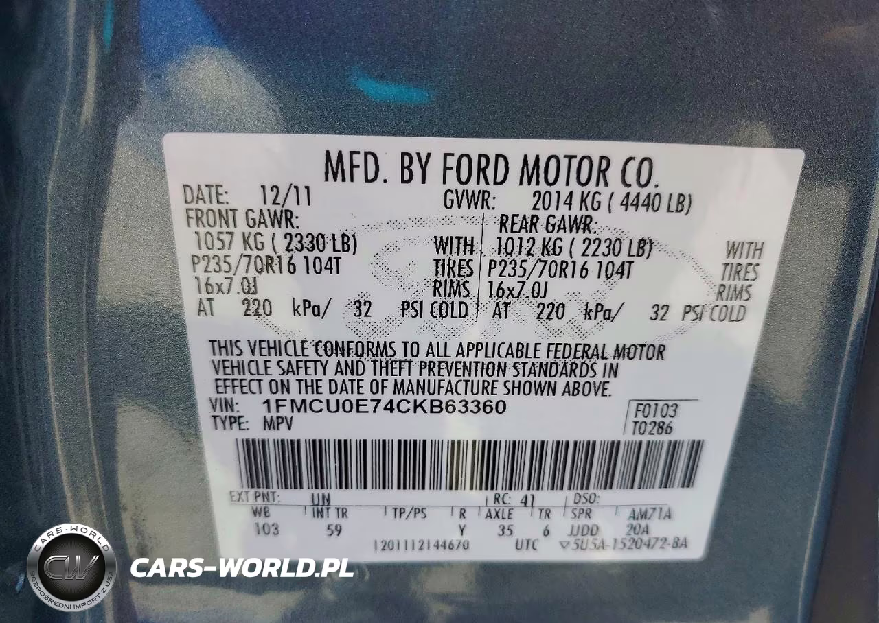 2012 Ford Escape Limited VIN:1FMCU0E74CKB63360 - 13