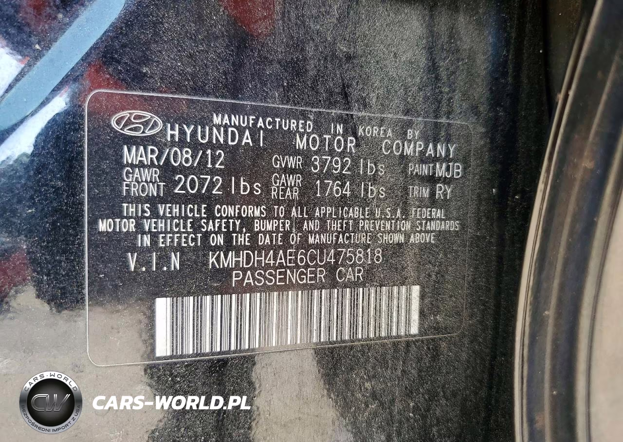 2012 Hyundai Elantra Limited VIN:KMHDH4AE6CU475818 - 12