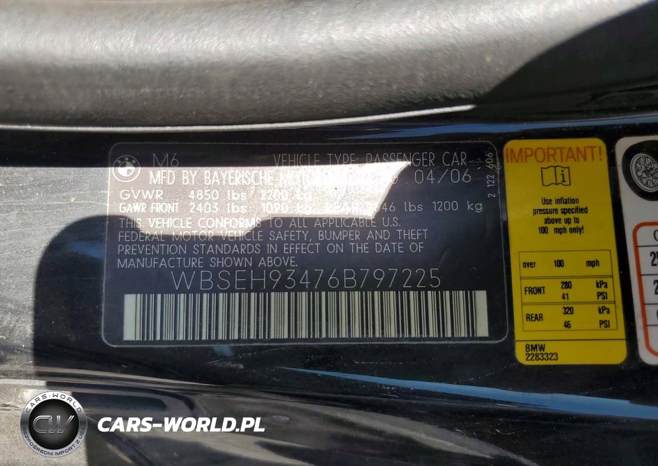 2006 BMW M6 VIN:WBSEH93476B797225 - 12