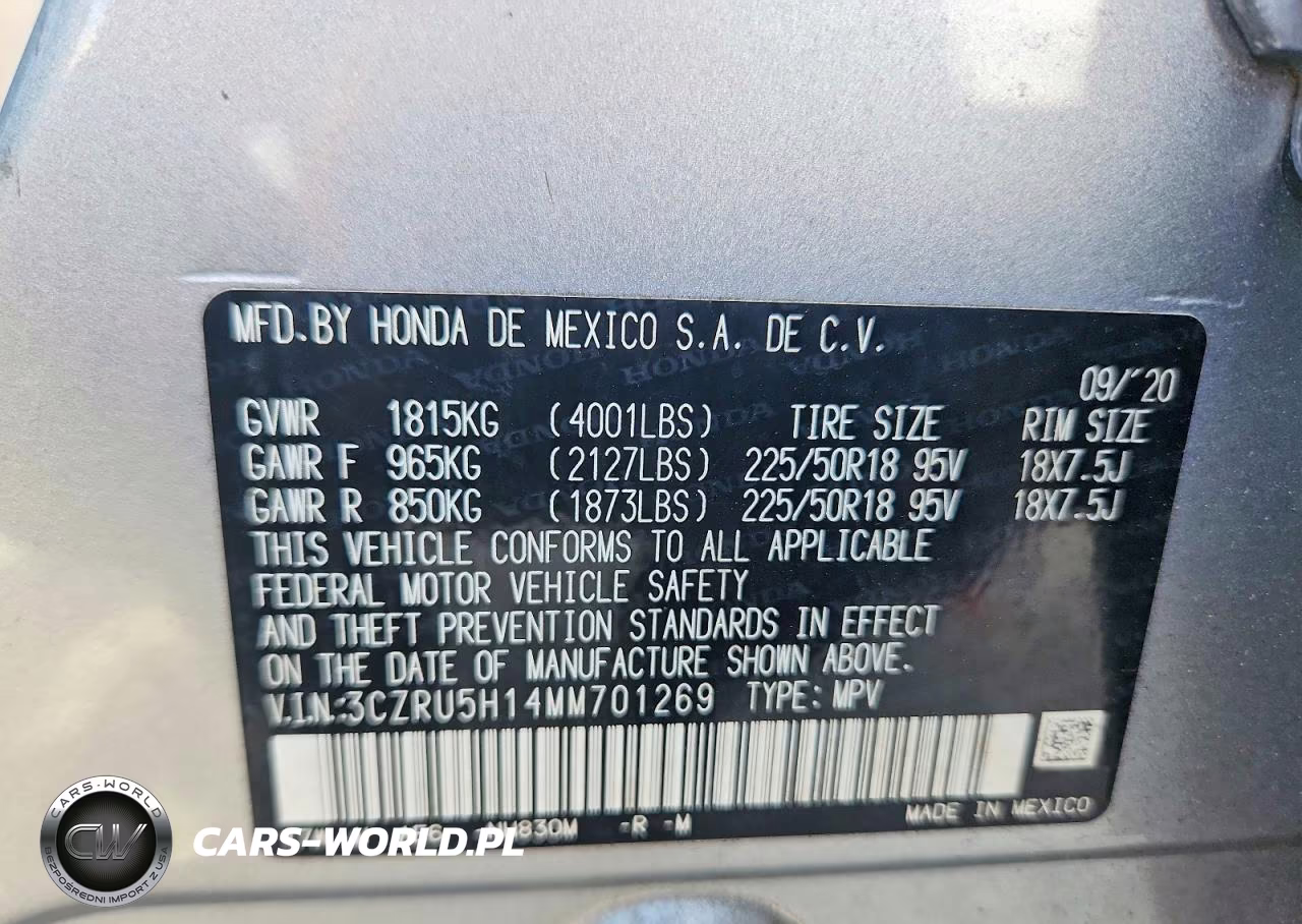 2021 Honda Hr-V Sport VIN:3CZRU5H14MM701269 - 12