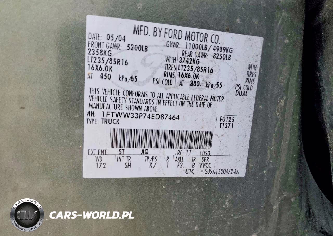 2004 Ford F350 Super Duty VIN:1FTWW33P74ED87464 - 12