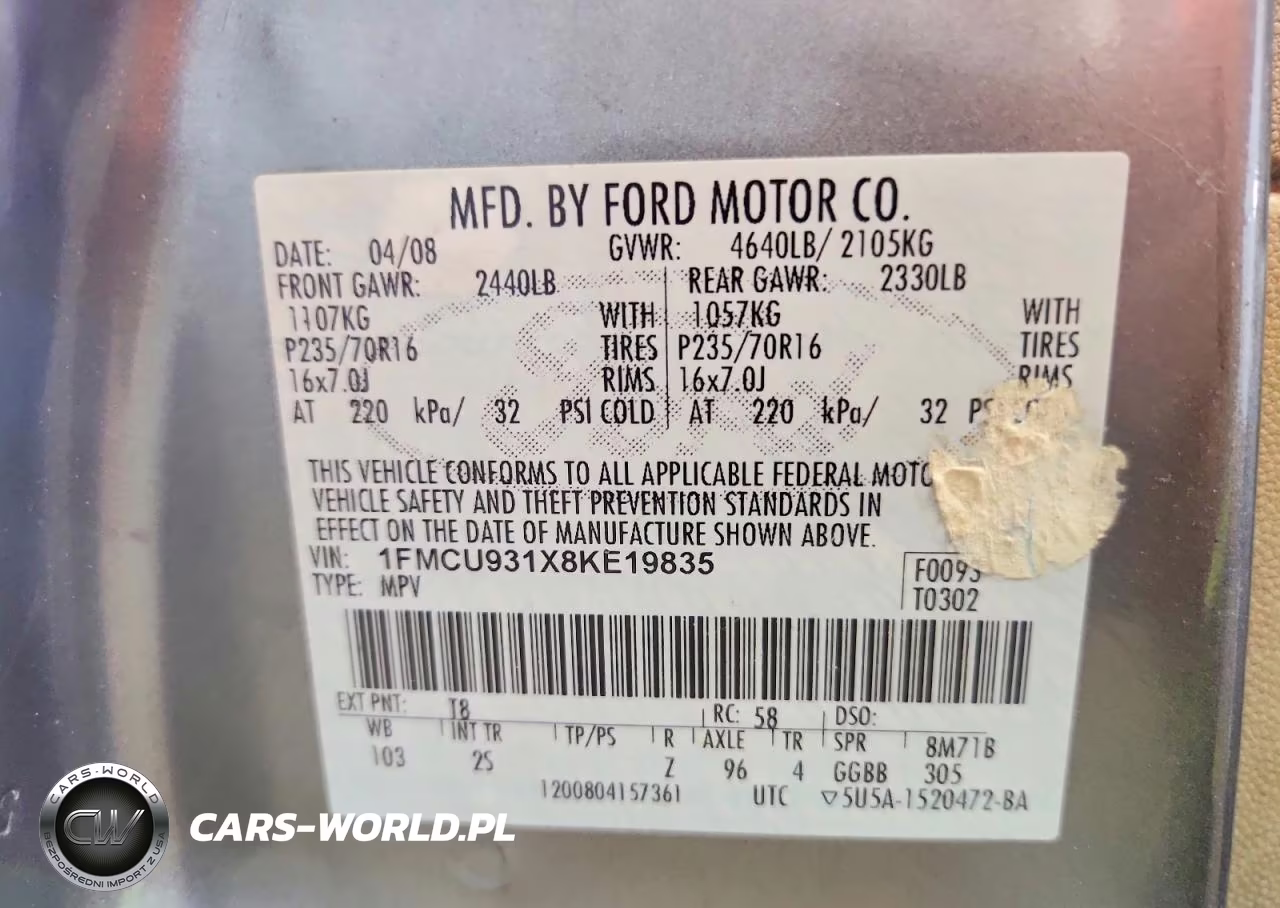 2008 Ford Escape Xlt VIN:1FMCU931X8KE19835 - 13
