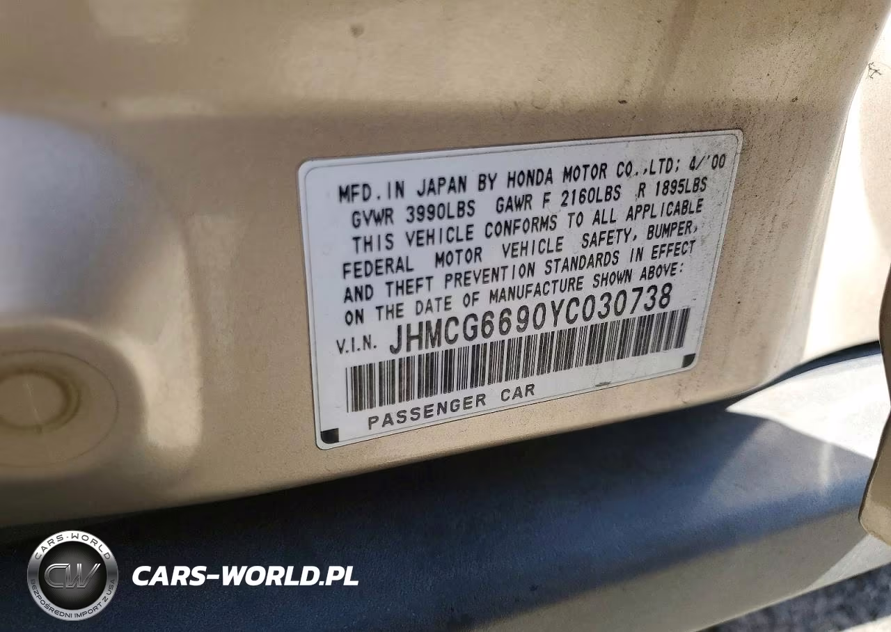 2000 Honda Accord Se VIN:JHMCG6690YC030738 - 12