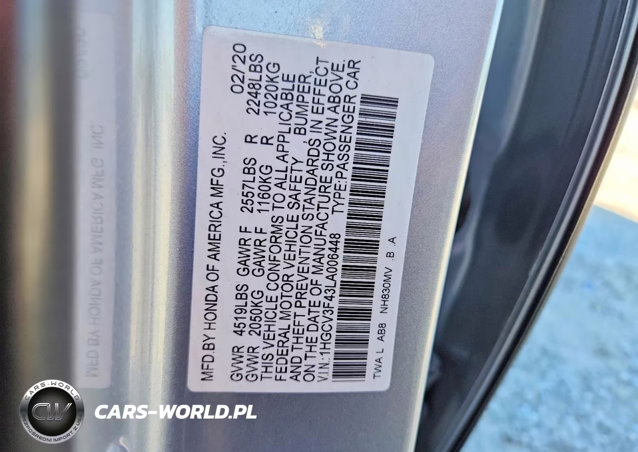 2020 Honda Accord Hybrid Ex VIN:1HGCV3F43LA006448 - 12