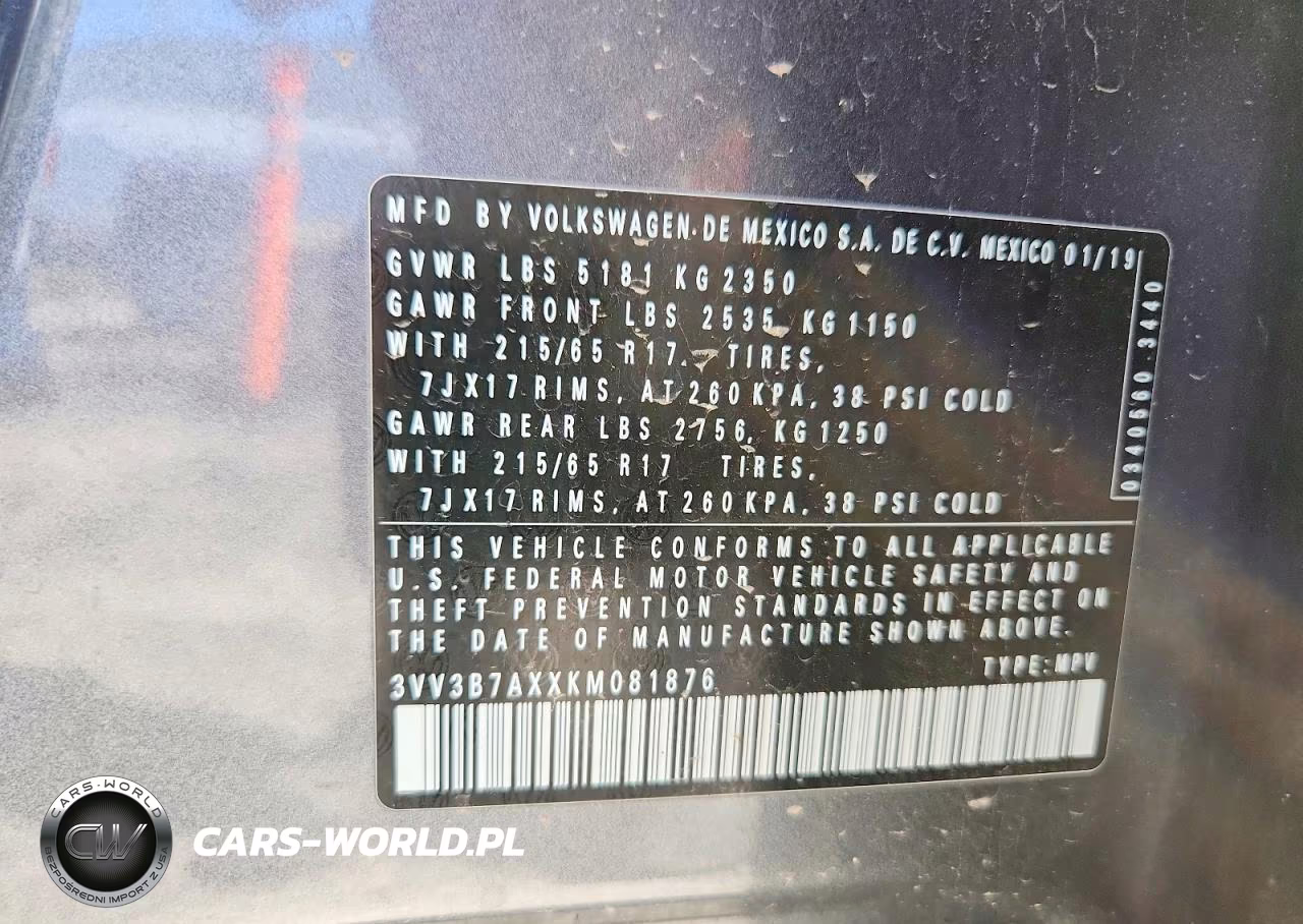 2019 Volkswagen Tiguan Se VIN:3VV3B7AXXKM081876 - 13