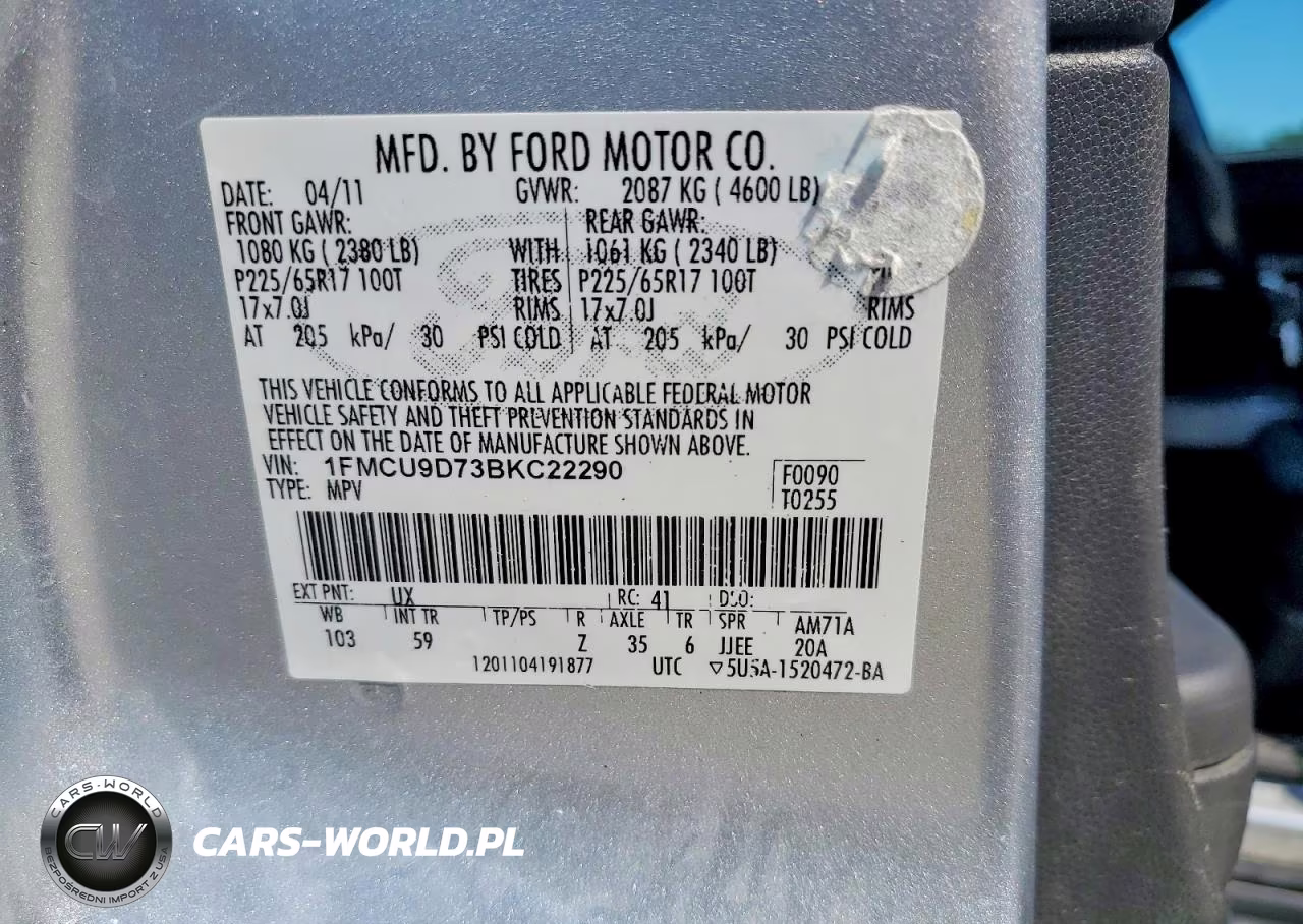 2011 Ford Escape Xlt VIN:1FMCU9D73BKC22290 - 13
