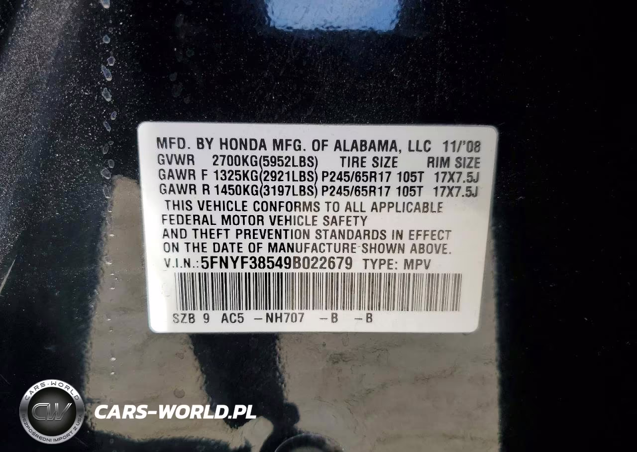2009 Honda Pilot Exl VIN:5FNYF38549B022679 - 13
