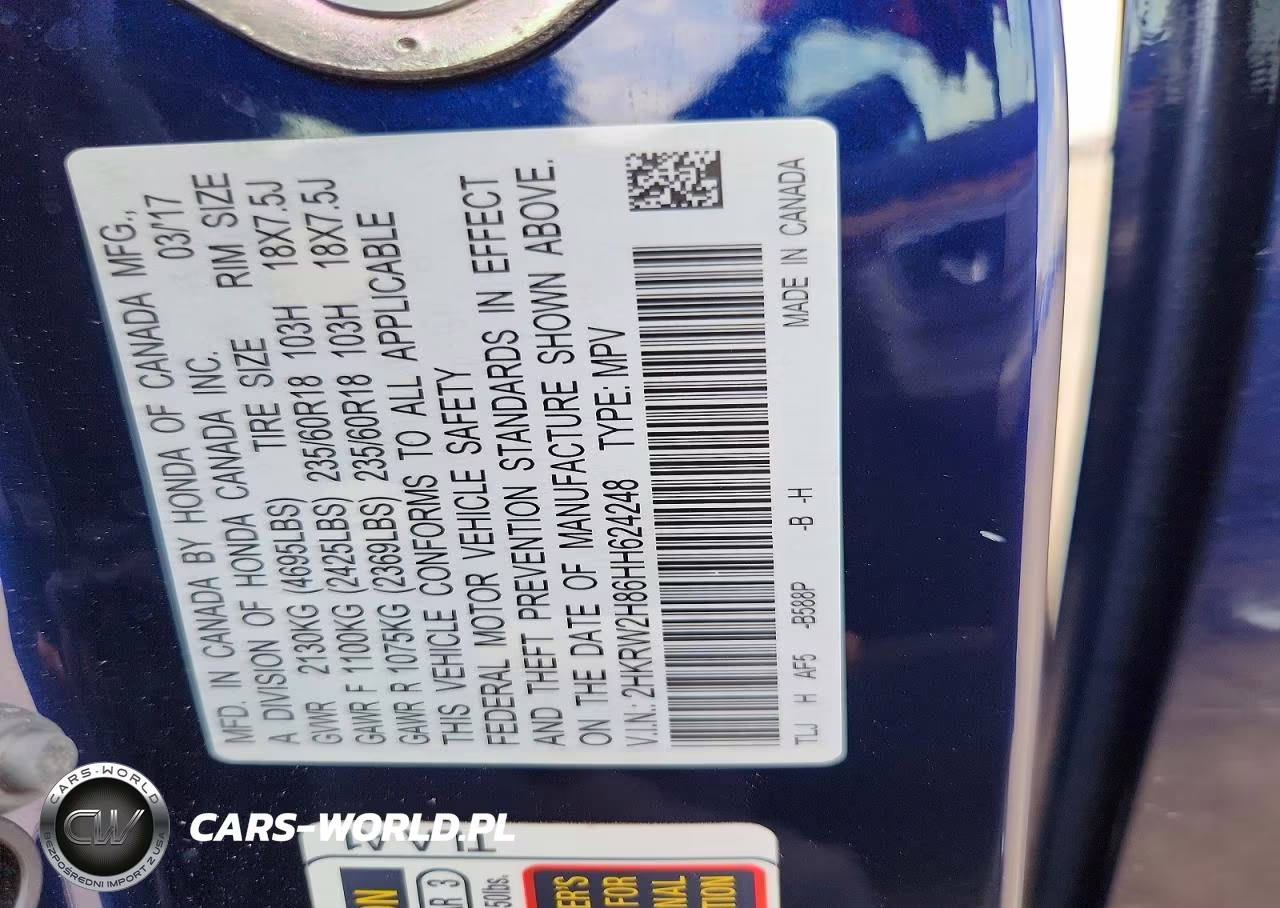 2017 Honda Cr-V Exl VIN:2HKRW2H86HH624248 - 12