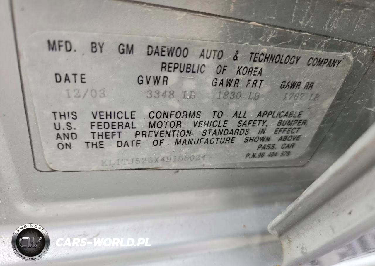 2004 Chevrolet Aveo Ls VIN:KL1TJ526X4B156024 - 12
