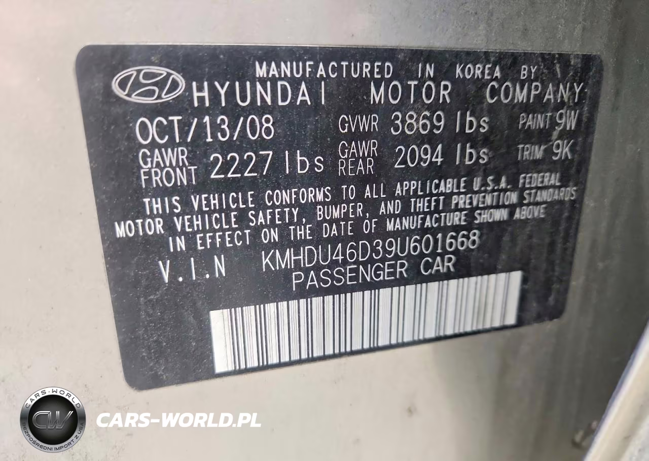 2009 Hyun Elantra VIN:KMHDU46D39U601668 - 12