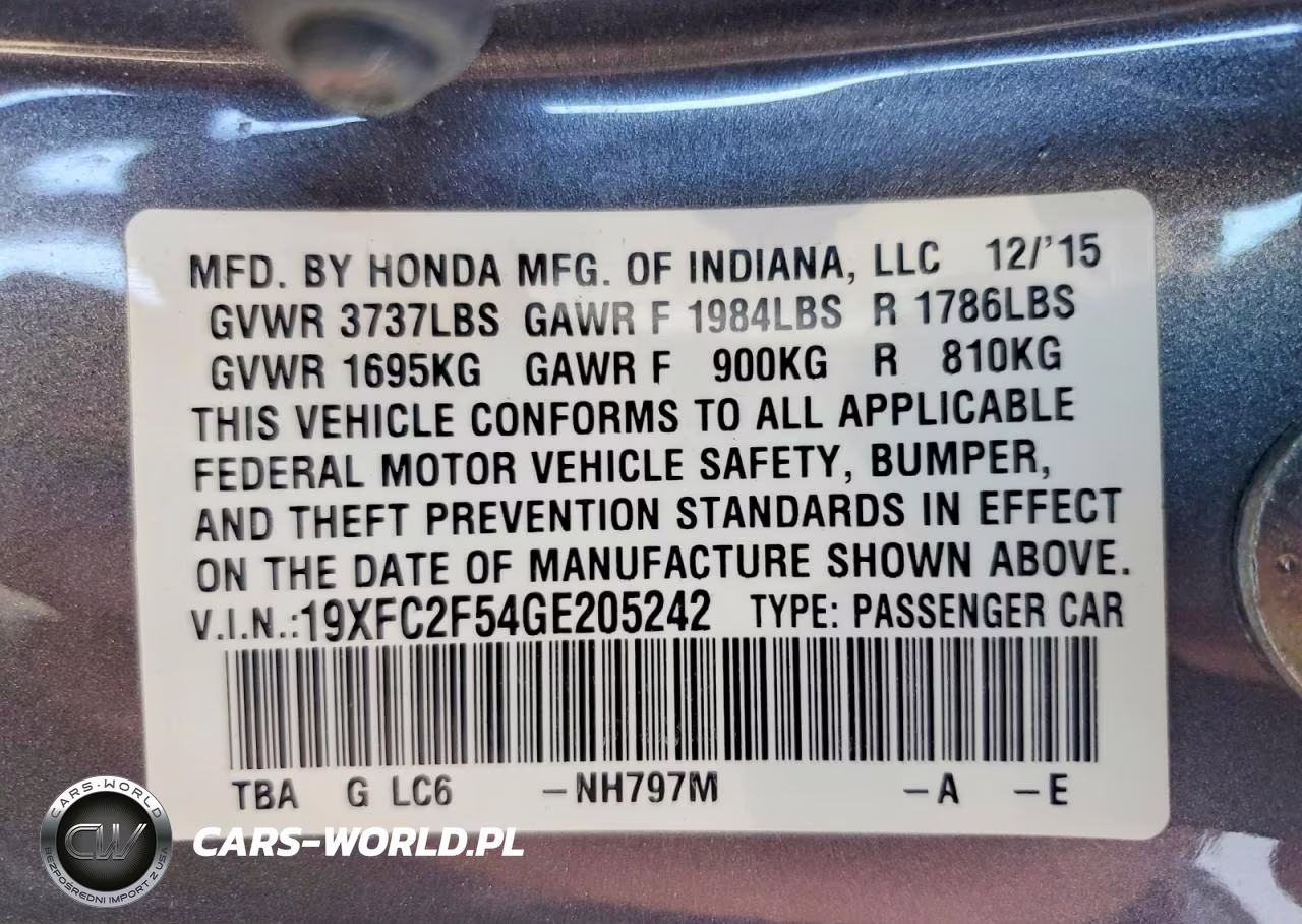 2016 Honda Civic Lx VIN:19XFC2F54GE205242 - 13