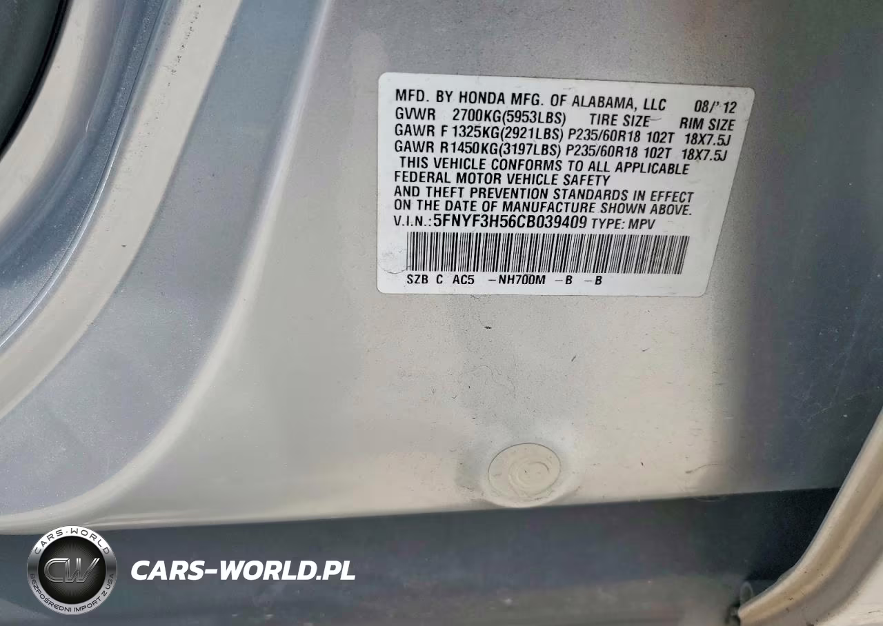 2012 Honda Pilot Exl VIN:5FNYF3H56CB039409 - 13