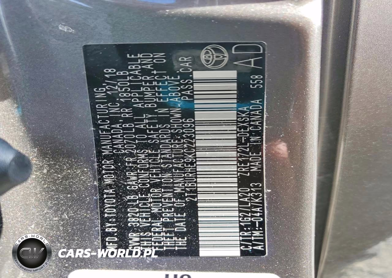 2019 Toyota Corolla Xse VIN:2T1BURHE9KC223096 - 12