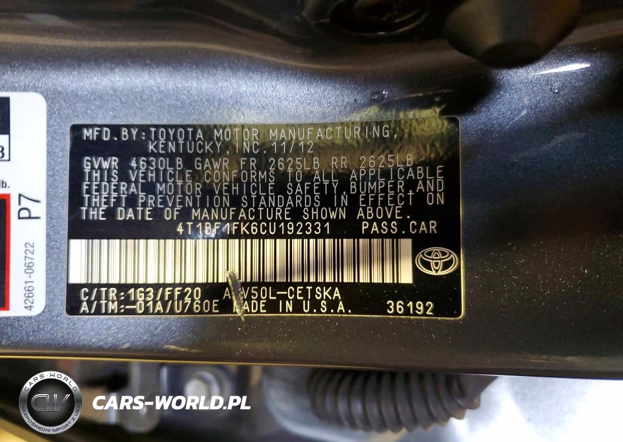 2012 Toyota Camry Se VIN:4T1BF1FK6CU192331 - 12