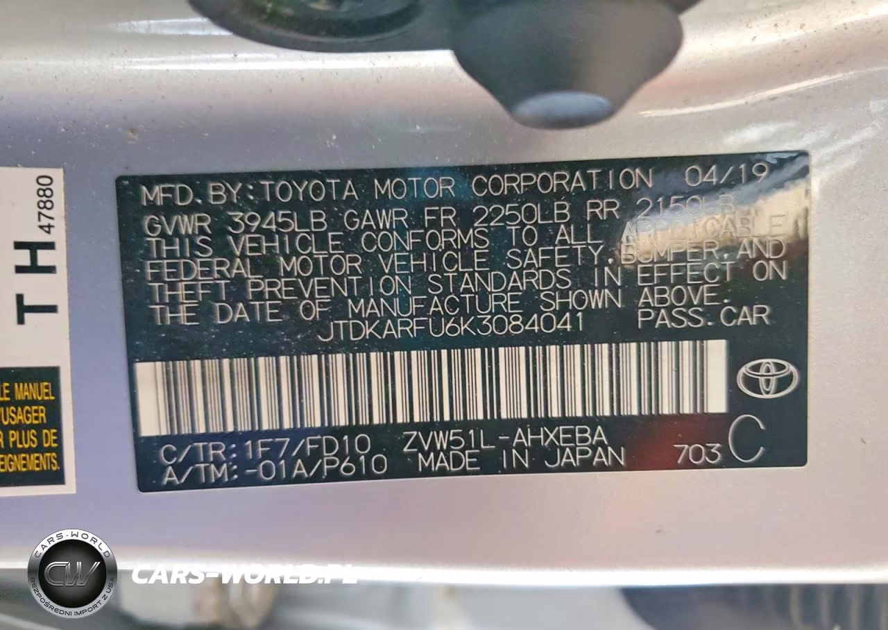 2019 Toyota Prius Le VIN:JTDKARFU6K3084041 - 12
