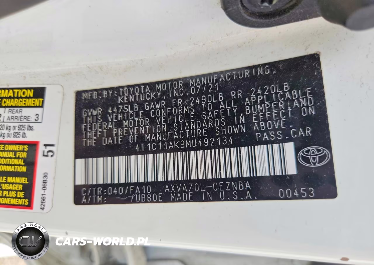 2021 Toyota Camry Le VIN:4T1C11AK9MU492134 - 12