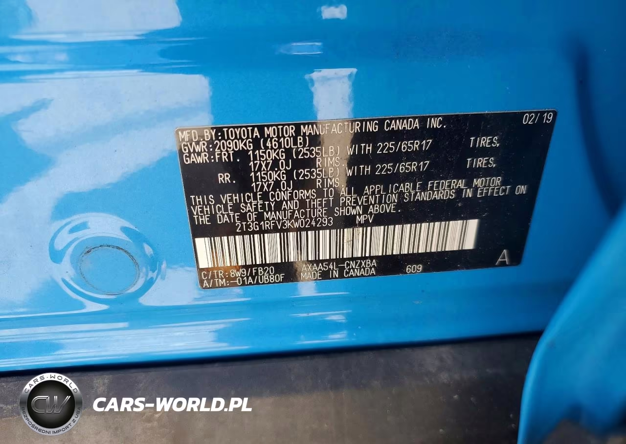2019 Toyota Rav4 Le VIN:2T3G1RFV3KW024293 - 12