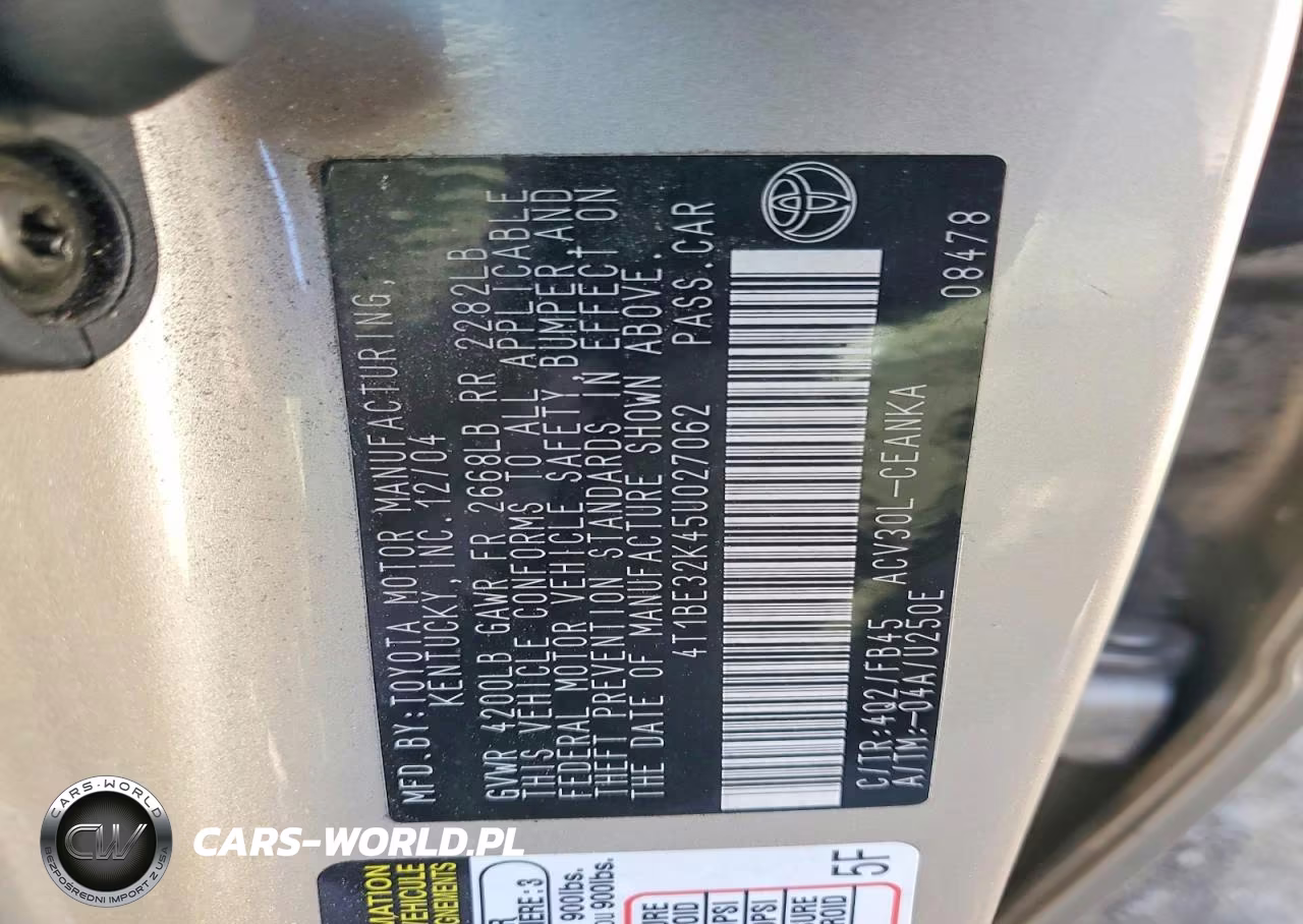 2005 Toyota Camry Le VIN:4T1BE32K45U027062 - 12