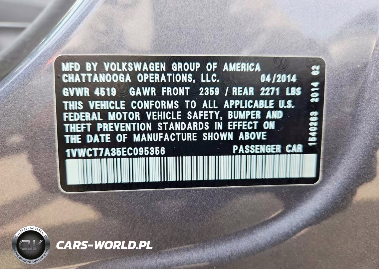 2014 Volkswagen Passat Sel VIN:1VWCT7A35EC095356 - 12