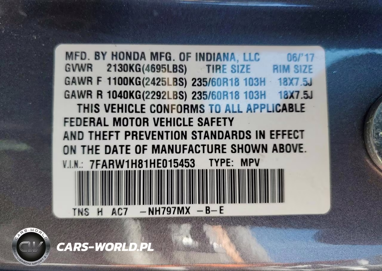 2017 Honda Cr-V Exl VIN:7FARW1H81HE015453 - 13