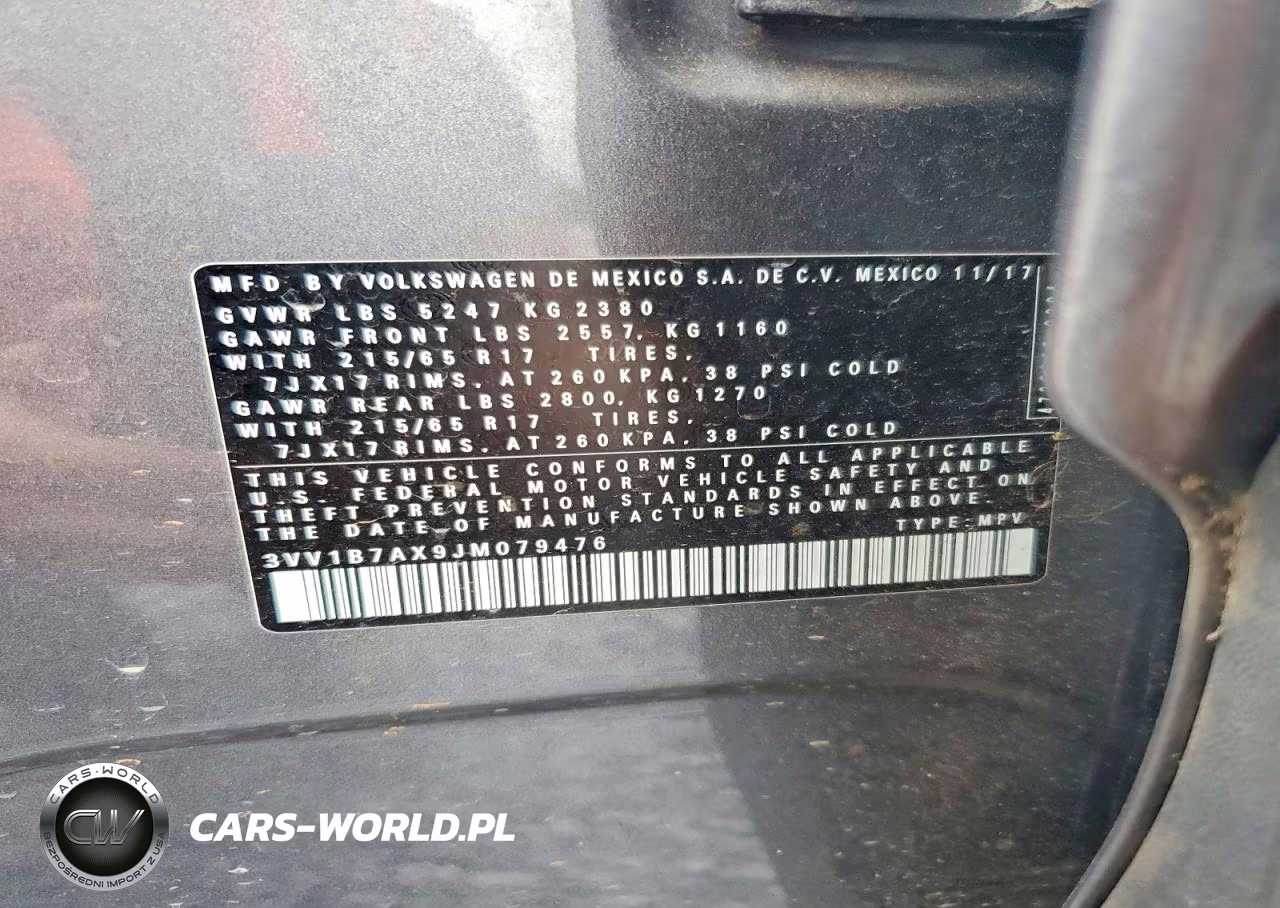 2018 Volkswagen Tiguan S VIN:3VV1B7AX9JM079476 - 12