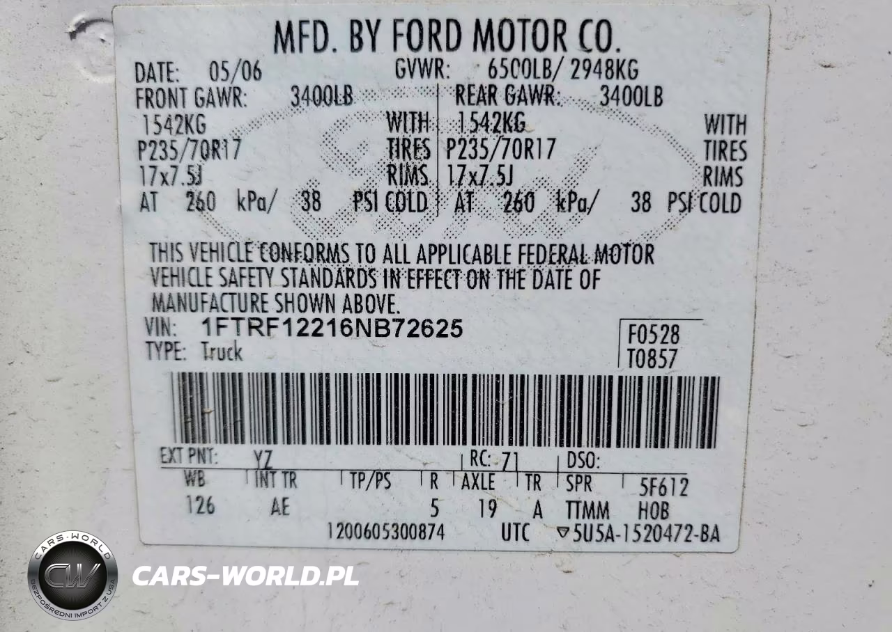2006 Ford F150 VIN:1FTRF12216NB72625 - 12