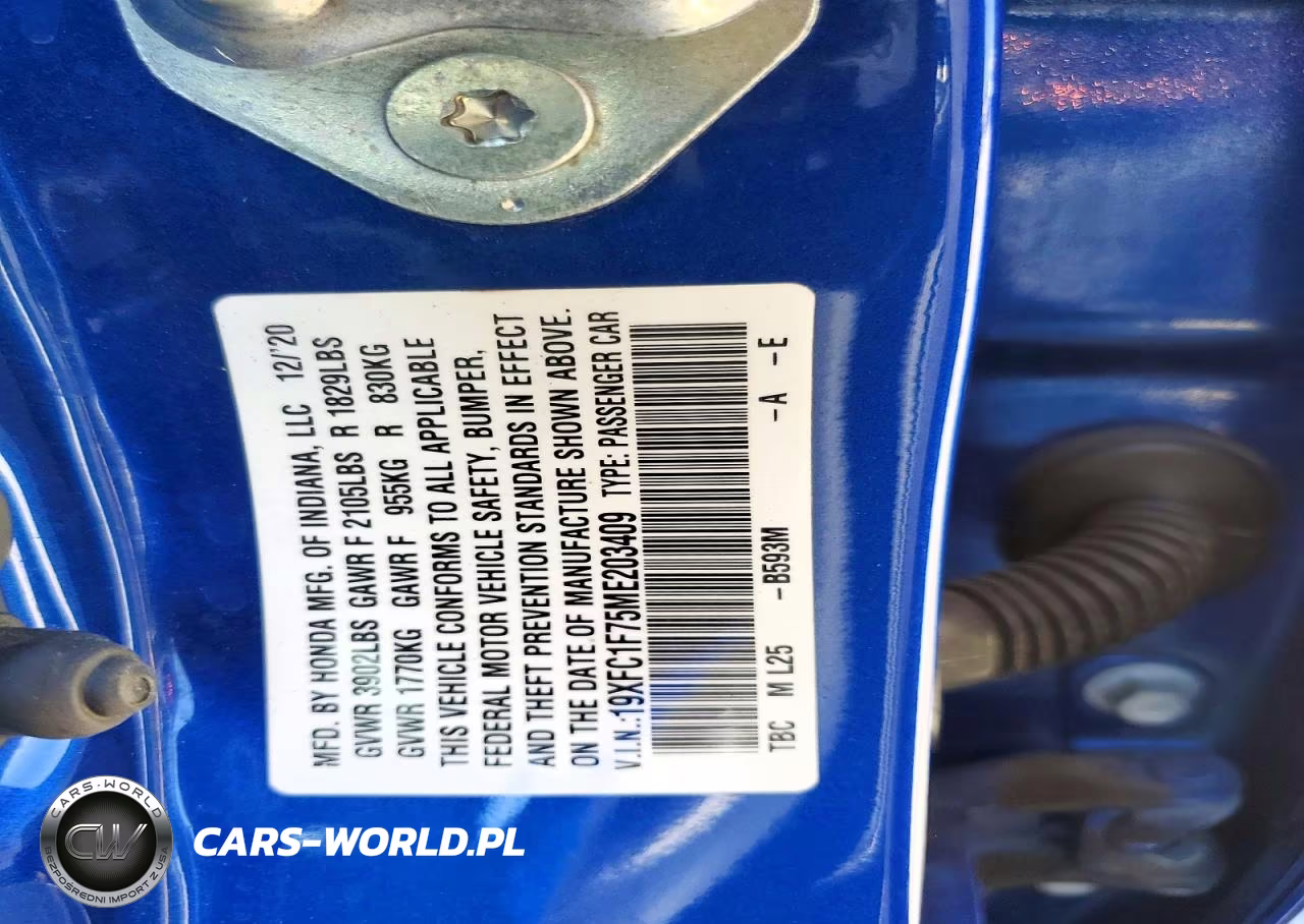 2021 Honda Civic Exl VIN:19XFC1F75ME203409 - 12