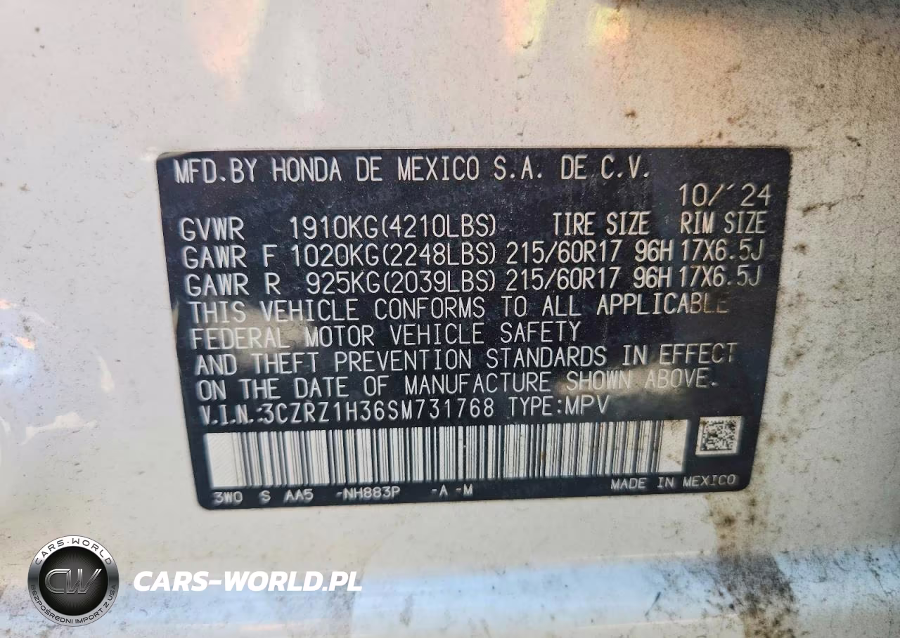 2025 Honda Hr-V Lx VIN:3CZRZ1H36SM731768 - 14