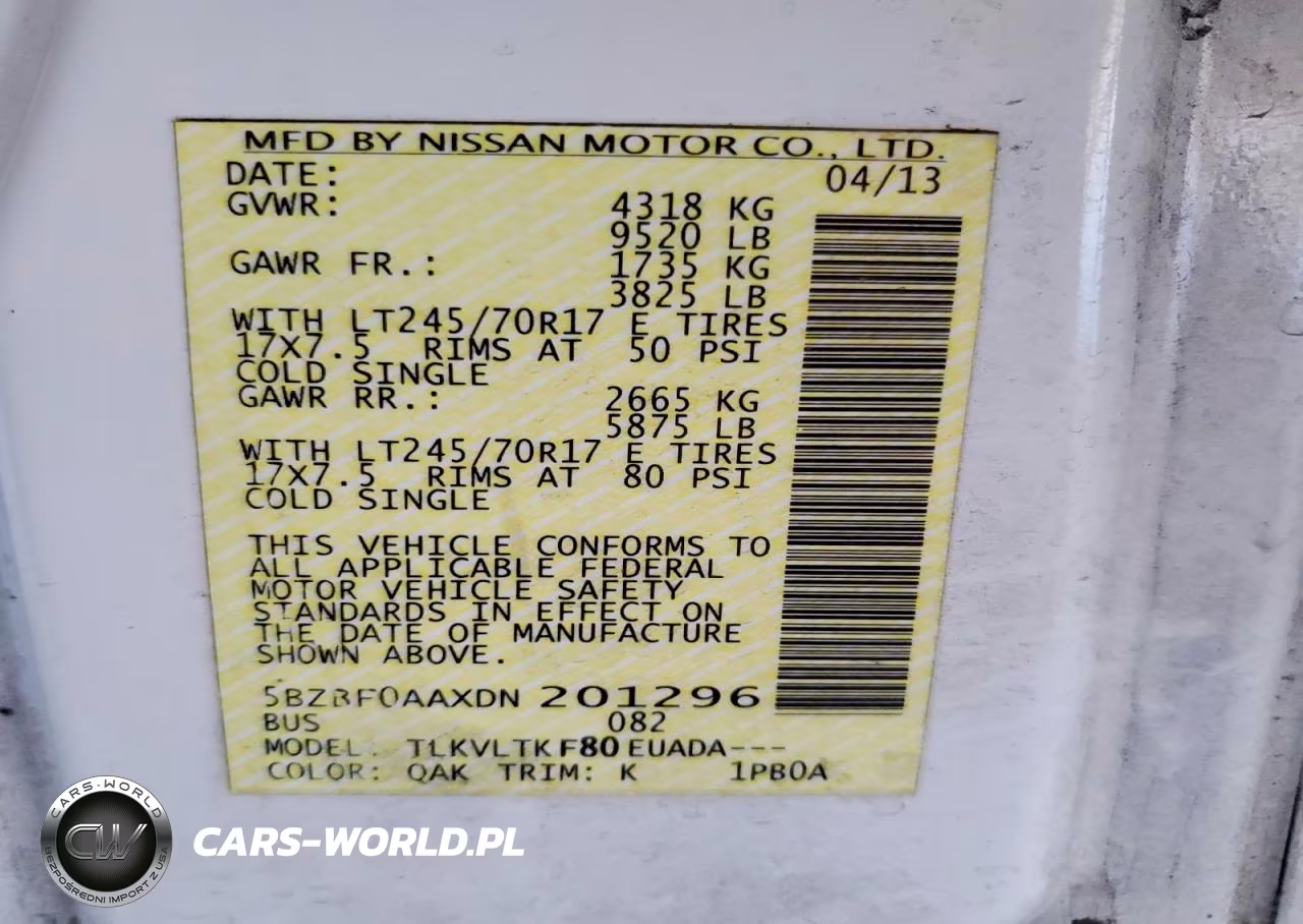 2013 Nissan Nv 3500 Hd S VIN:5BZBF0AAXDN201296 - 13