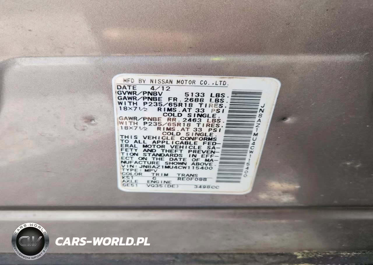 2012 Nissan Murano S VIN:JN8AZ1MU4CW115400 - 13