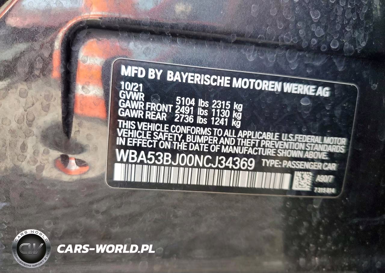 2022 BMW 540 I VIN:WBA53BJ00NCJ34369 - 13