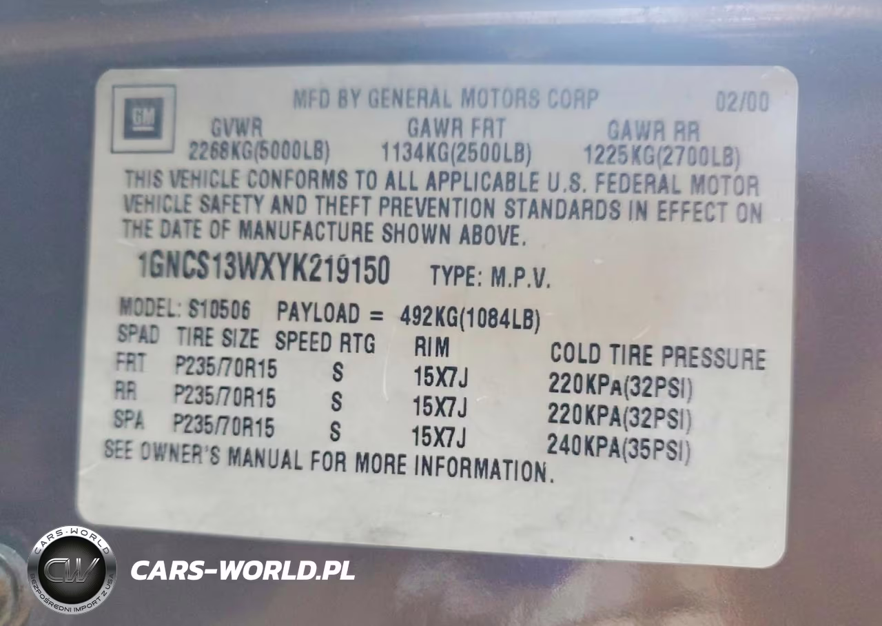 2000 Chevrolet Blazer VIN:1GNCS13WXYK219150 - 12