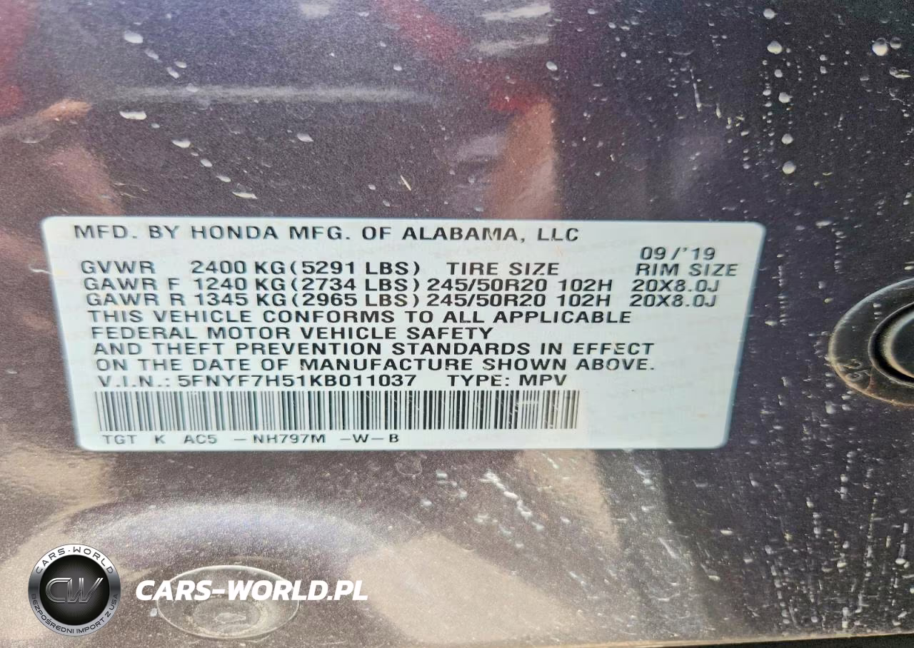 2019 Honda Passport Exl VIN:5FNYF7H51KB011037 - 14