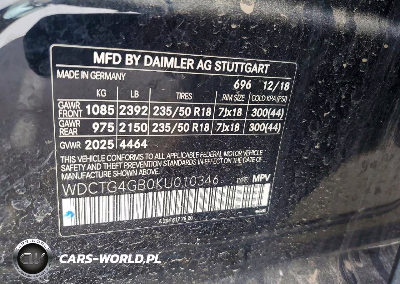 2019 Mercedes-Benz Gla 250 VIN:WDCTG4GB0KU010346 - 12