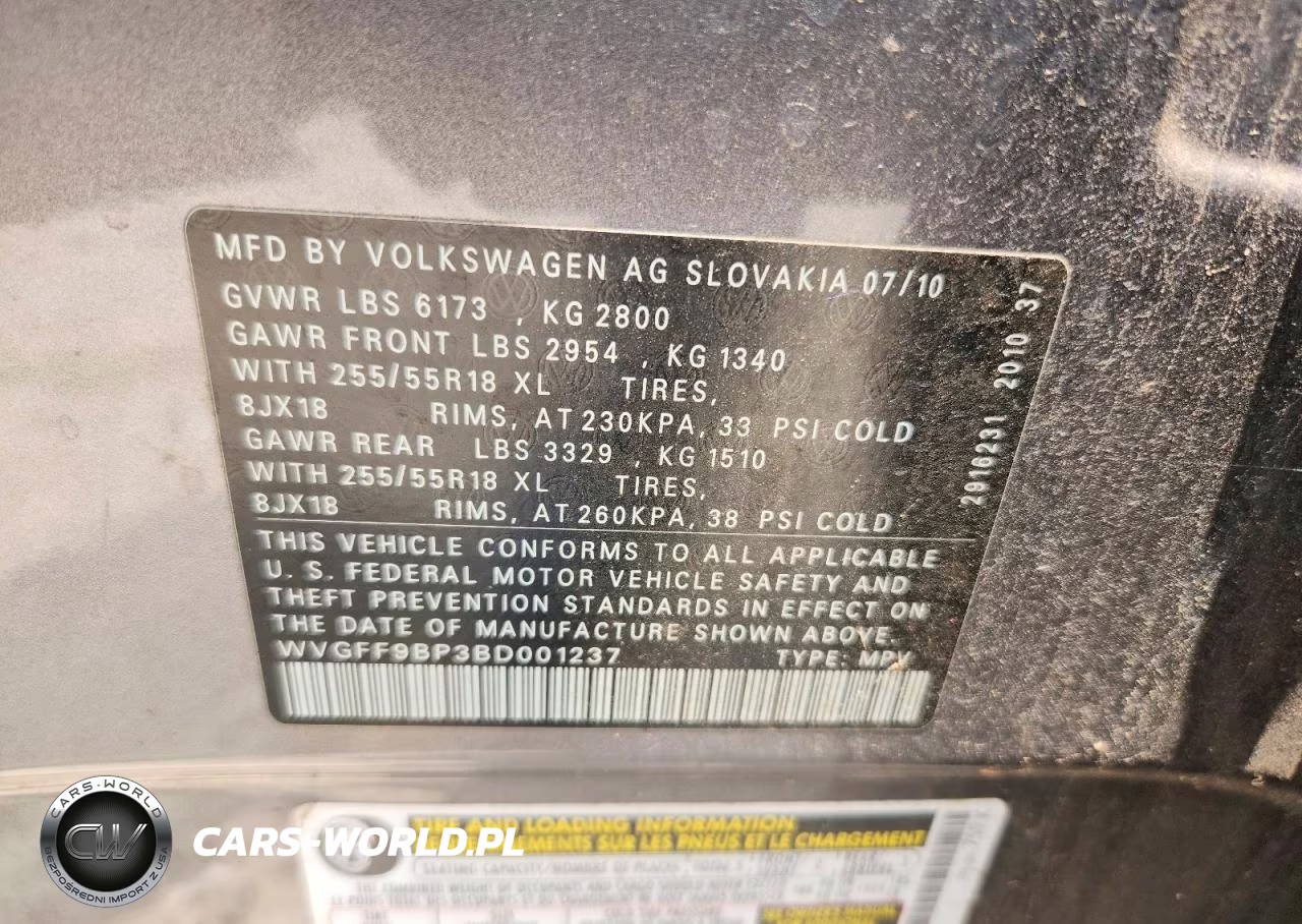 2011 Volkswagen Touareg V6 VIN:WVGFF9BP3BD001237 - 13