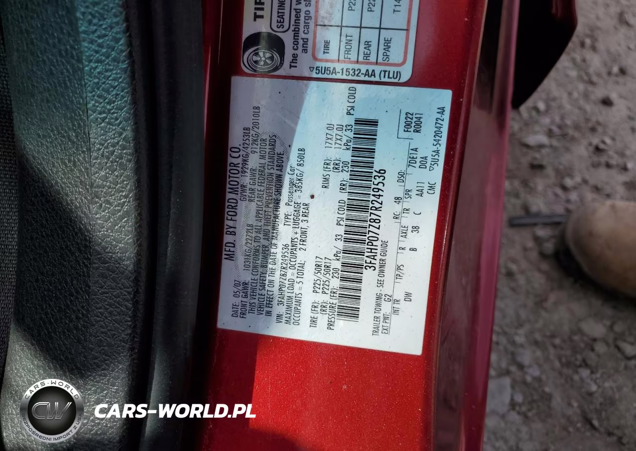 2007 Ford Fusion Se VIN:3FAHP07Z87R249536 - 26