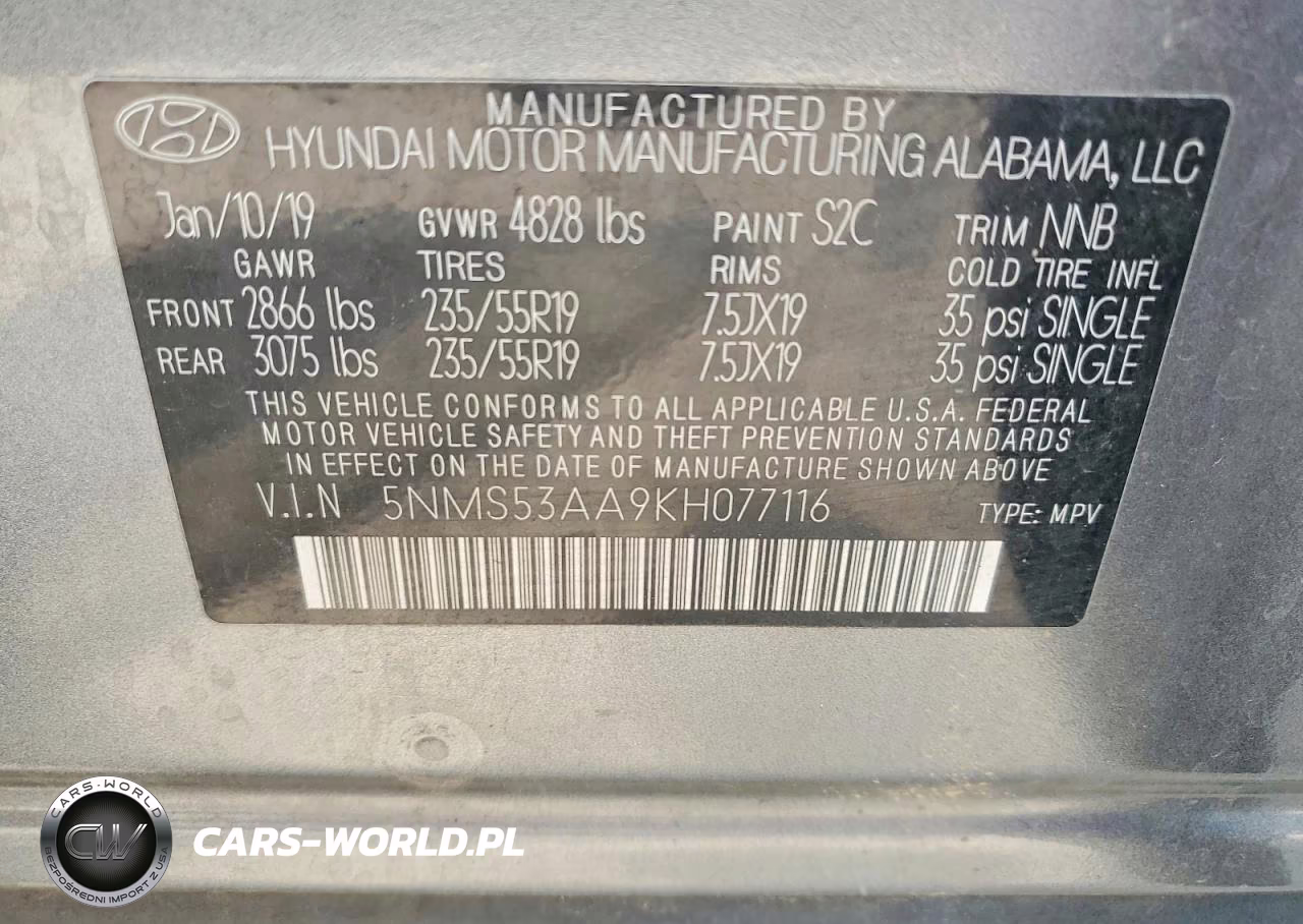 2019 Hyundai Santa Fe Limited 2.0T VIN:5NMS53AA9KH077116 - 13